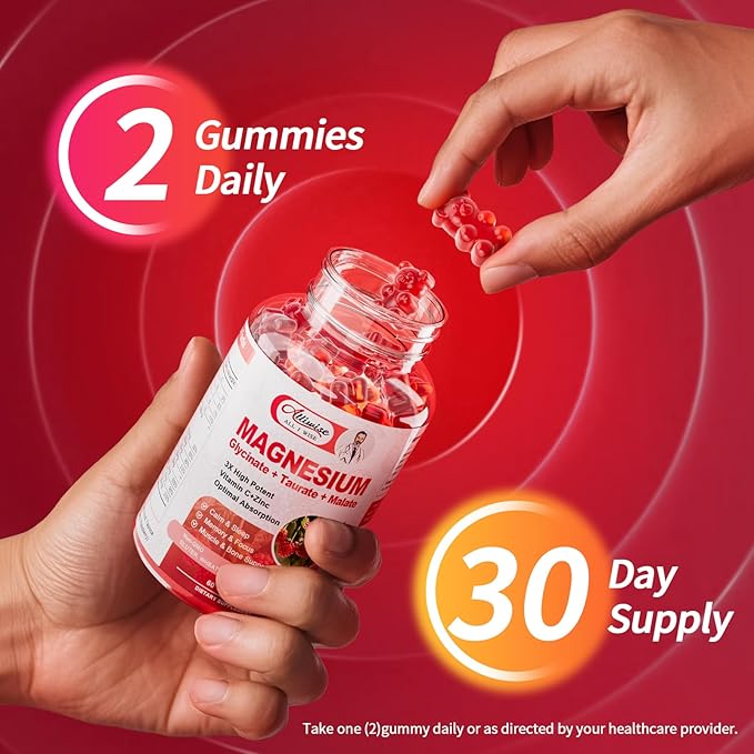 Magnesium Glycinate Gummies,Magnesium Potassium Supplement with Taurate, Malate, Vitamins D, C, B6, Calcium,Body Support,Raspberry Magnesium Gummies for Adults&Kids