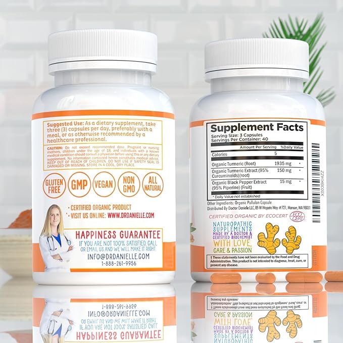 Organic Turmeric Curcumin with Black Pepper Extract 2000mg - High Absorption Ultra Potent Supplement - 95% Curcuminoids - Vegan, Non GMO for Joint Support - 120 Capsules