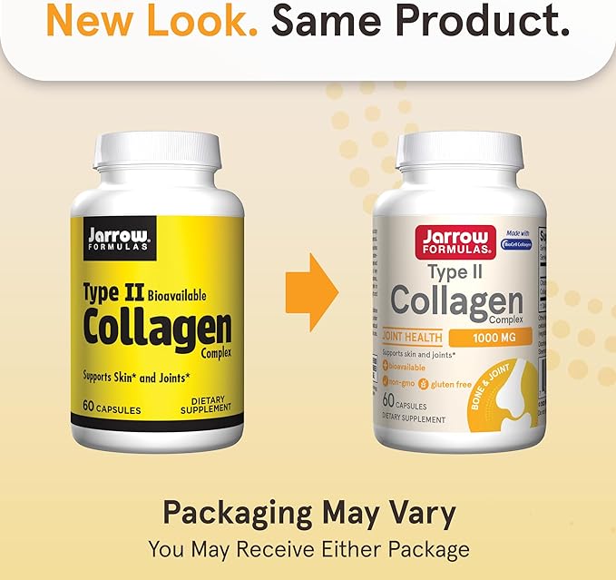 Jarrow Formulas Type II Collagen Complex 1000 mg Supplements, Supports Skin and Joint Health, 60 Capsules, 30 Day Supply(Pack of 12)