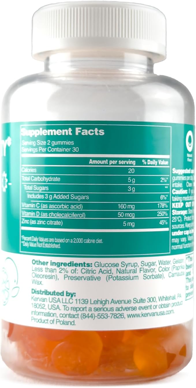 Immunity Gummy - Dietary Supplement with Vitamins for Adults & Teens - Chewable Multivitamin Booster Gummies with Zinc, Vitamin C and D - Naturally Flavored & Gluten Free - 60 Gummies (7.4 oz)