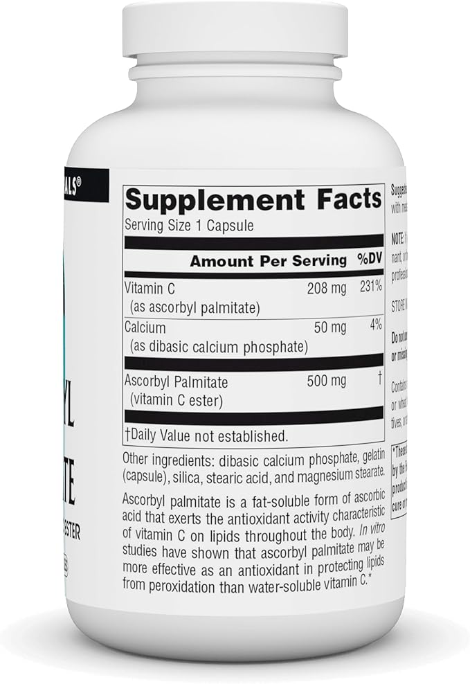 Source Naturals Ascorbyl Palmitate 500mg Fat-Soluble Vitamin C Ester Supplement - 180 Capsules