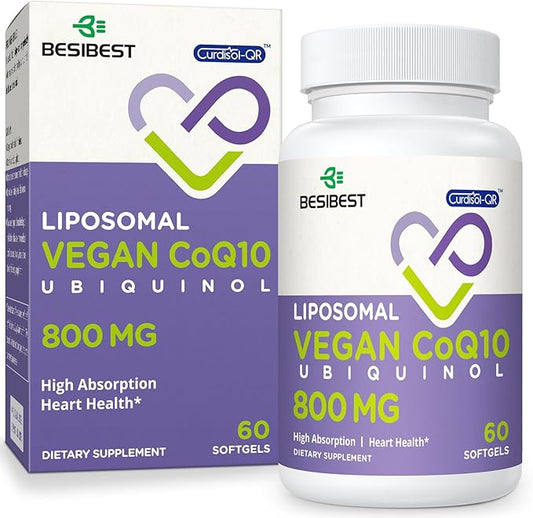Liposomal Ubiquinol CoQ10 800 MG Softgel, High Absorption CoQ10 Ubiquinol Supplement, Active Coenzyme Q10 800mg, Powerful Antioxidant for Heart & Brain Function, Energy Production, 60 Vegan Softgels