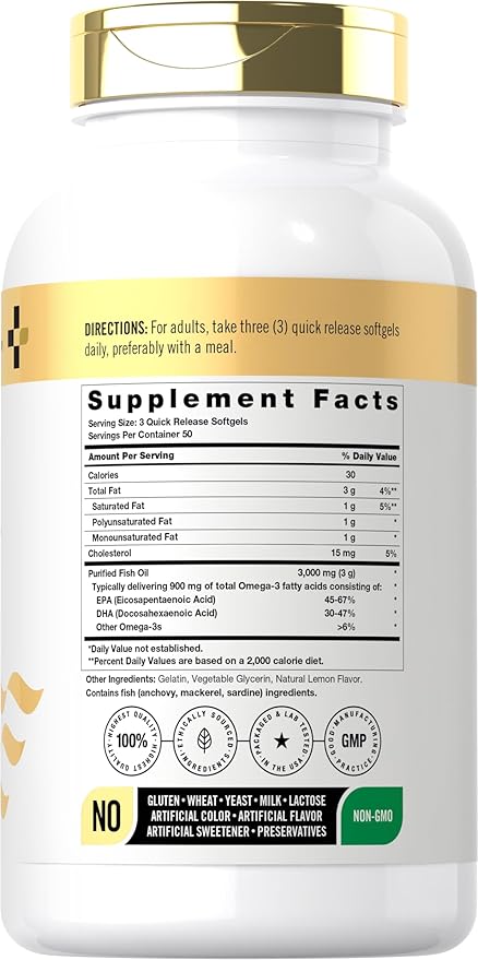Doctor's Way Fish Oil 3000mg | 150 Softgels | Omega 3 Supplement | EPA and DHA Pills | Non-GMO, Gluten Free
