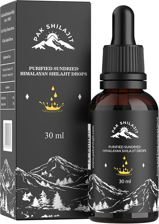 Natural Dried Himalayan Shilajit Liquid Drops, Most Premium & Potent Gold Graded Shilajit Drops Above 17000FT Directly from The Source (30ML Pack), Rich in Fulvic Acid Humic Acid