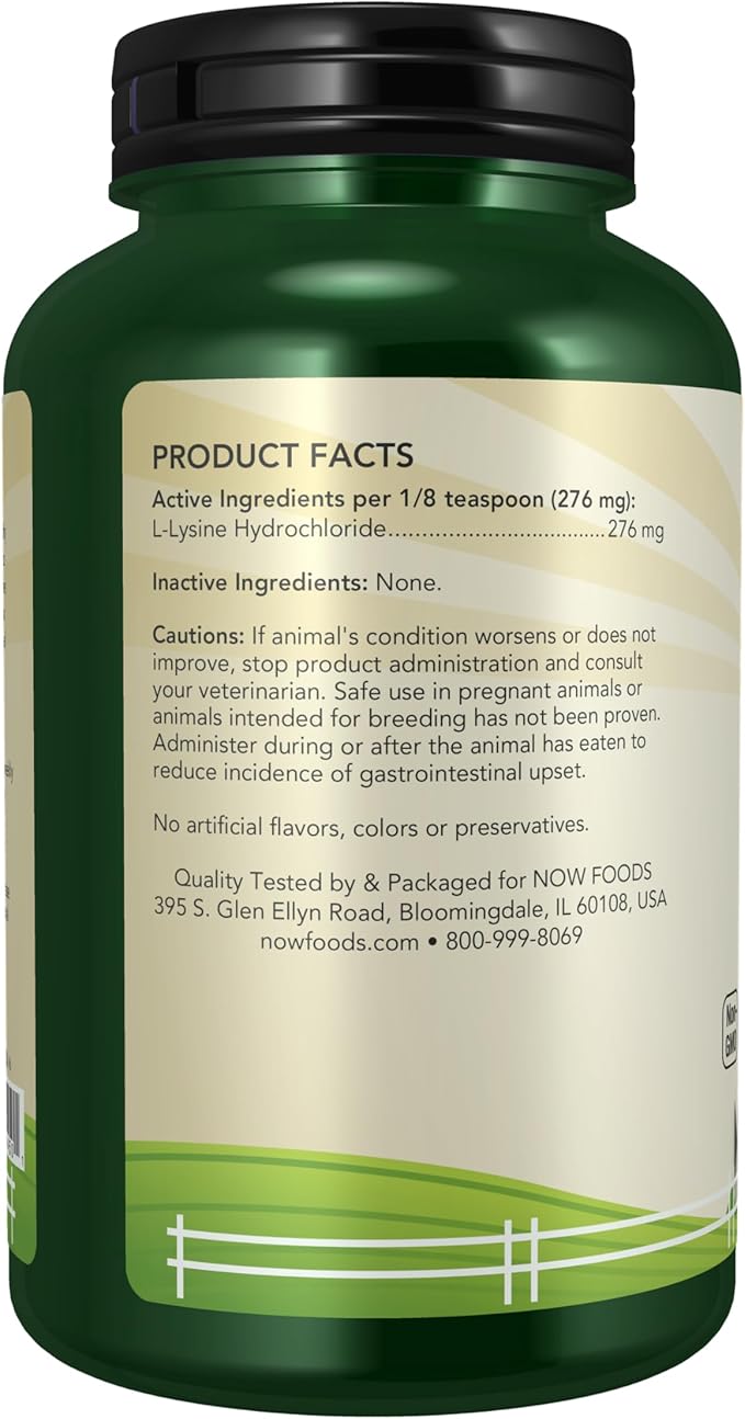 NOW Foods Pet Health, L-Lysine Supplement, Powder, Formulated for Cats, NASC Certified, 8-Ounce