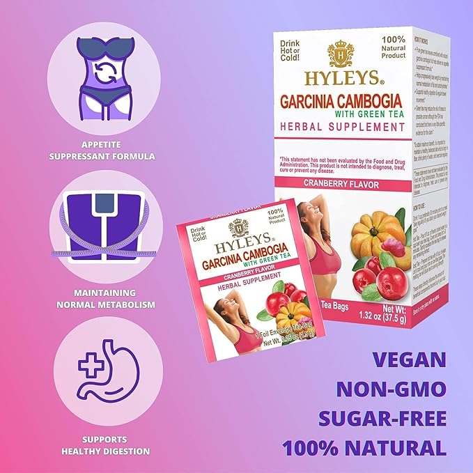 HYLEYS Tea Garcinia Cambogia Green Tea with Cranberry Flavor - 25 Tea Bags (12 Pack - 300 Tea Bags Total)