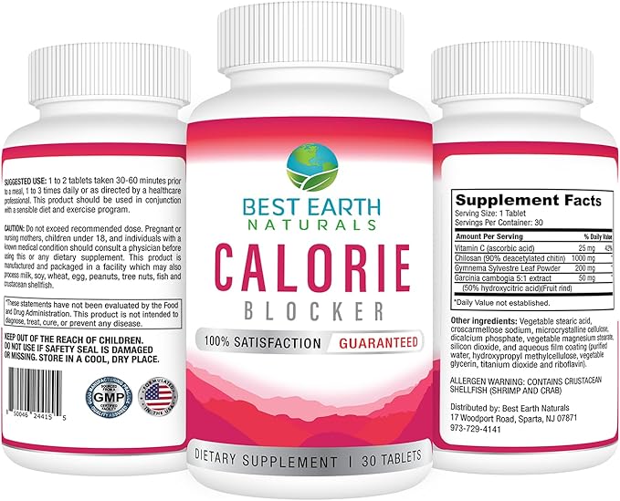 Best Earth Naturals Calorie Blocker with Chitosan, Gymnema Sylvestre, Vitamin C and More -30 Count