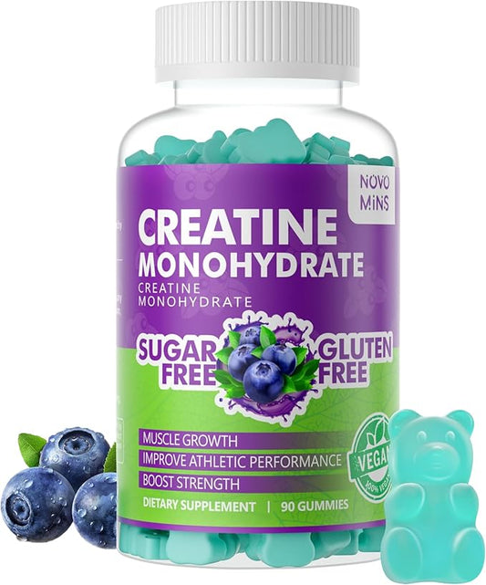 Creatine Monohydrate Gummies 5000mg for Men & Women, Chewables Creatine Monohydrate for Muscle Strength, Muscle Builder, Energy Boost, Pre-Workout Supplement(90 Count)-Blueberry Flavor.