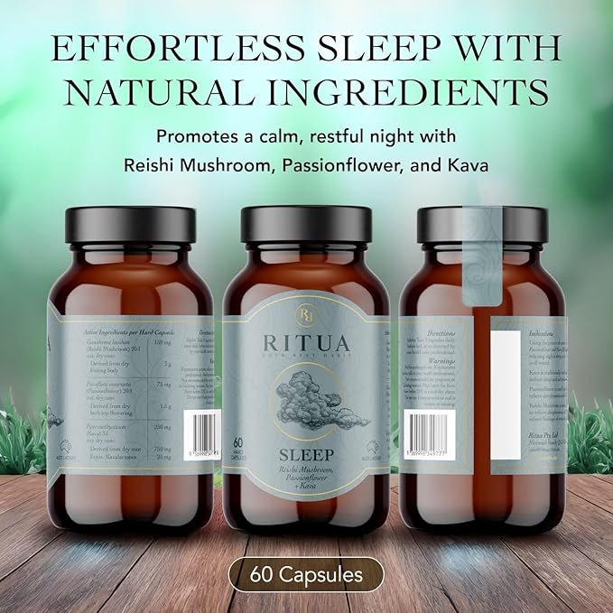 Wellness Natural Sleep Supplement, Deep Sleep Aid, Mushroom Supplement with Kava Powder, Reishi Mushroom and Passionflower Extracts, Alternate to Sleep Gummies, Promotes Relaxation, 60 Capsules