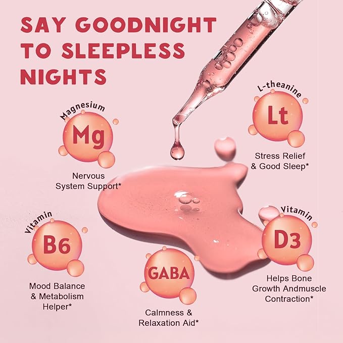 90% Absorption Magnesium Glycinate Liquid Drops with Citrate and Taurate, Magnesium Complex 1200mg with GABA, L-theanine, D3 and B6 for Calm, Sleep, Relaxation - Raspberry Flavor 1 Fl Oz (Pack of 2)