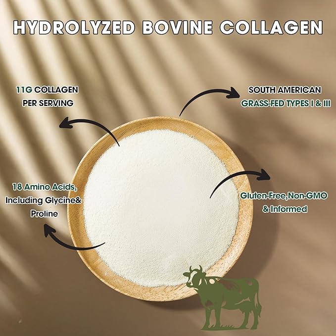 Hydrolyzed Bovine Collagen,15.9oz Types I & III, Grass-Fed, Pasture-Raised Protein, Zero Sugar Supplement for Healthy Skin, Nails, Bones & Joints Unflavored 41 Servings
