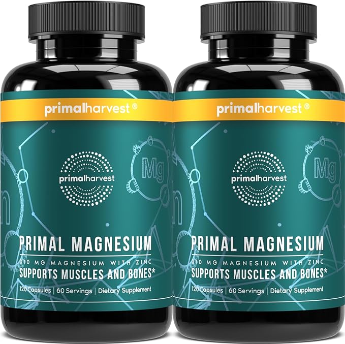 Primal Harvest Magnesium Supplement Complex 310mg by Primal Harvest with Magnesium Glycinate, Citrate, Malate, and Zinc 2 Pack, 120 Capsules