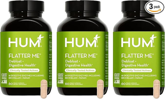 HUM Flatter Me Digestive Enzymes Bloating Supplement - Fast-Acting Bloat Relief for Digestive Health & Debloating Multi Enzyme | Bloat Pills, Anti Bloat Pills, Vegan 180 Servings
