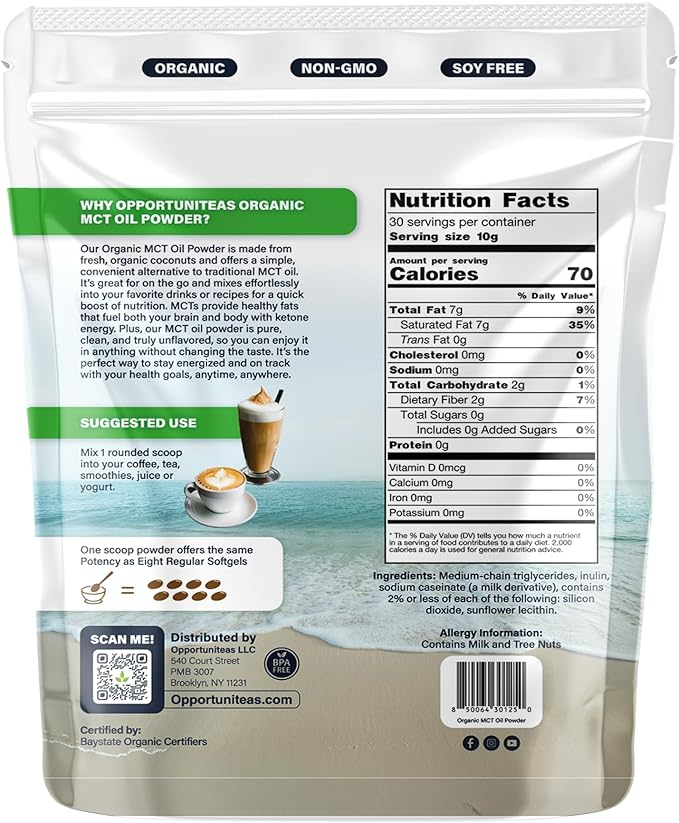 Organic MCT Oil Powder - Unflavored | Pure MCT Powder from Organic Coconuts | Keto-Friendly, Easy to Mix, No Fillers | Boost Energy, Focus & Metabolism | 1 Month Supply