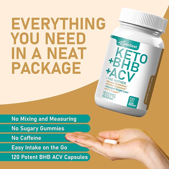 Keto ACV BHB Capsules 1600mg for Advanced Weight Loss & Belly Fat Burn - Organic Apple Cider Vinegar with The Mother Ketones Vegan Supplement - with Vitamin D3 Zinc Chromium for Men Women
