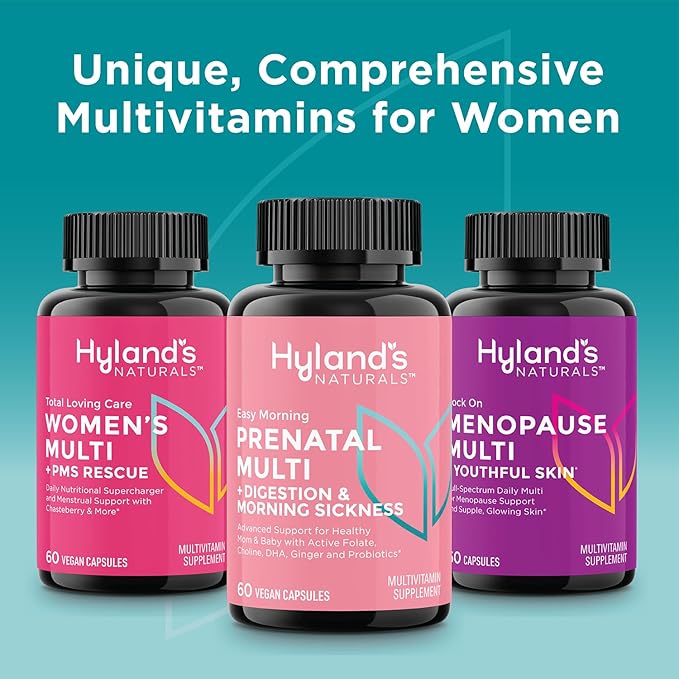 Hyland's Easy Morning Prenatal Multivitamin and Digestive Health and Morning Sickness Relief, 60 Vegan Capsules, with Folate, Choline, Zinc, Ginger Root, Prebiotics and Algae DHA (Pack of 2)