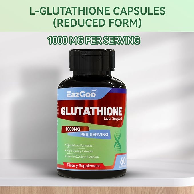 Glutathione Supplement 1000mg Antioxidant Supplement - Premium Vegan Formula for Immune Support, Skin Brightening & Liver Detox – Allergen-Free, Non-GMO, Effective Wellness Boost (60 Capsules)