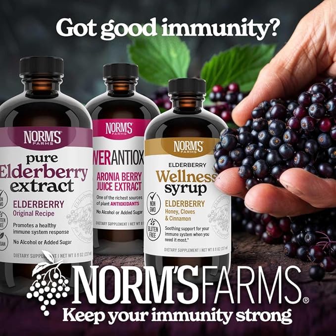 Norm's Farms American Elderberry Extract - Pure Concentrate for Immune Support Made with Berries - Vegan, Gluten Free, Non-GMO - 8 Oz. Bottle