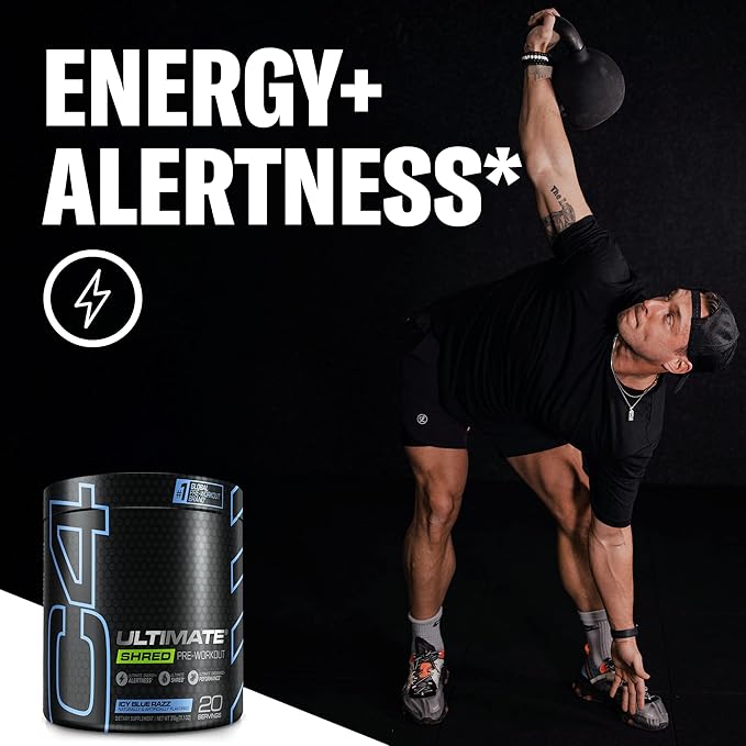 Cellucor C4 Ultimate Shred Pre Workout Powder for Men & Women, Metabolism Supplement with Ginger Root Extract, ICY Blue Razz, 20 Servings (Pack of 1)