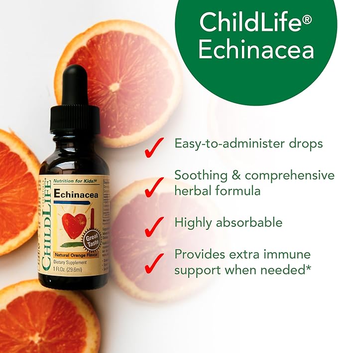 CHILDLIFE ESSENTIALS Echinacea for Kids - Kids Echinacea Drops, Liquid Tincture, Alcohol Free Supplement for Babies, Toddlers, Children - Natural Orange, 1 Fl Oz (Pack of 3)