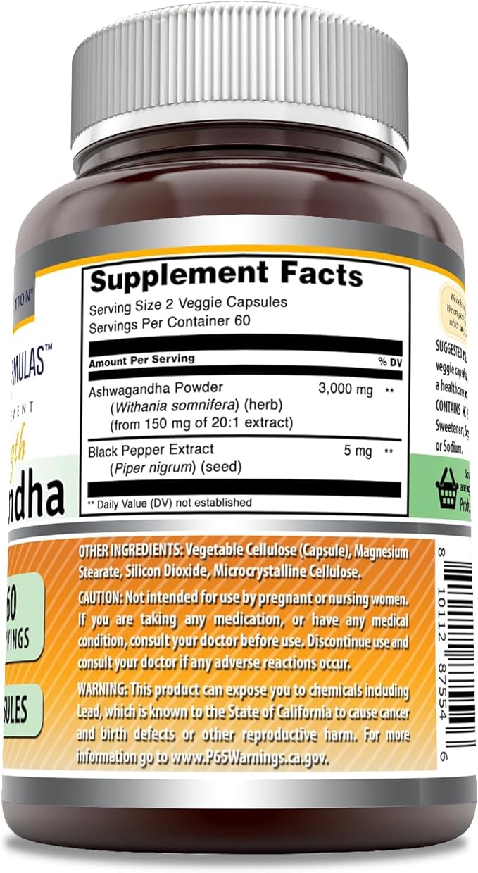 Amazing Formulas Ashwagandha Extract Supplement | 3000 Mg Per Serving | 120 Veggie Capsules | Non-GMO | Gluten-Free | Made in USA | (2 Pack)