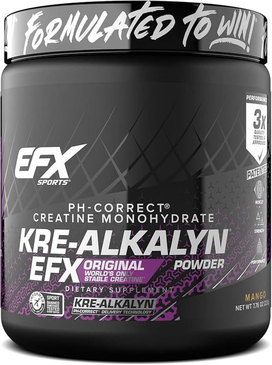 EFX Sports Kre-Alkalyn EFX Powder | pH Correct Creatine Monohydrate Powder Supplement | Strength, Muscle Growth & Performance | 110 Servings (Mango)