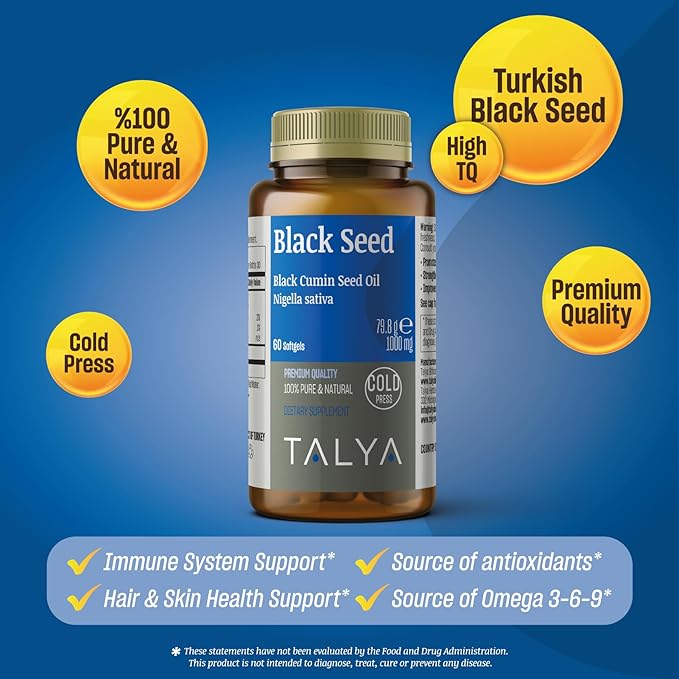 Black Seed Oil Softgel with High Thymoquinone - Immune Support - Digestive Health - Brain Function - Joint Mobility - Cold-Pressed from Non-GMO Turkish Black Cumin Nigella Sativa Seeds