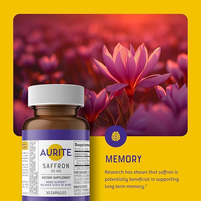 Saffron Supplement | Stress Management, Herbal Mood Support, Long-Term Memory, for Women & Men. 30 Count, Saffron 30mg, Vegetarian Friendly, Non-GMO, Gluten-Free, Soy-Free (1 Months of Supply)