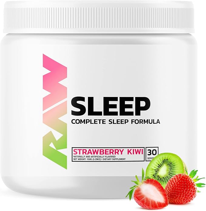 RAW Natural Sleep Aid Supplement - Relaxation Enhancer & Mood Support with Melatonin, Magnesium, Zinc, L-Tryptophan & Lemon Balm Extract to Relax & Calm The Mind & Body - 30 Servings, Strawberry Kiwi