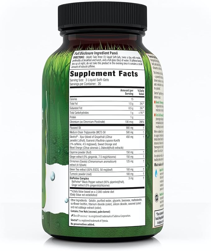 Irwin Naturals Thermo-Burn Stubborn Fat Metabolizer - 60 Liquid Soft-Gels - Combines Green Tea Extract (EGCG), MCT Oil & Caffeine - 20 Servings