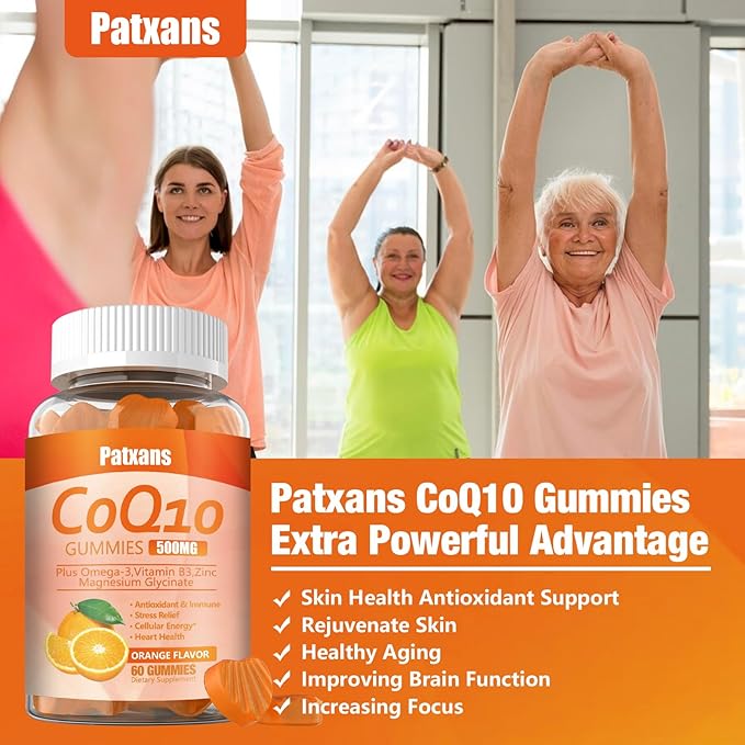 2 Packs 500MG CoQ10 Supplement Gummies, Omega-3, Magnesium, Vitamin B3, Zinc, Ultra High Absorption Provides Healthy Support for Heart, Cell Energy& Antioxidants, Vegan, Non-GMO, 120Cts