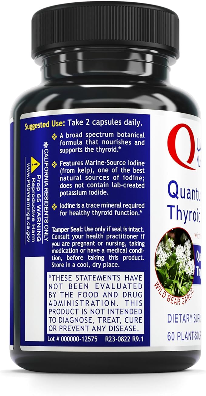 QNL Quantum Thyroid Support Supplement - Pure Thyroid Support Complex - Aids Hormonal Balance for Women & Men - Vegan Thyroid Complex - Features Iodine - 60 Plant-Source Capsules