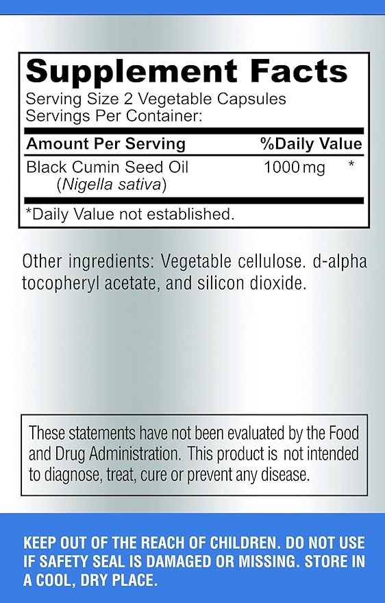 Cold Pressed Black Seed Oil - 120 Capsules, Premium Nigella Sativa Pure Black Cumin Seed Oil with Vitamin E, for Hair, Skin & Immune Health - Non-GMO 120 Capsules