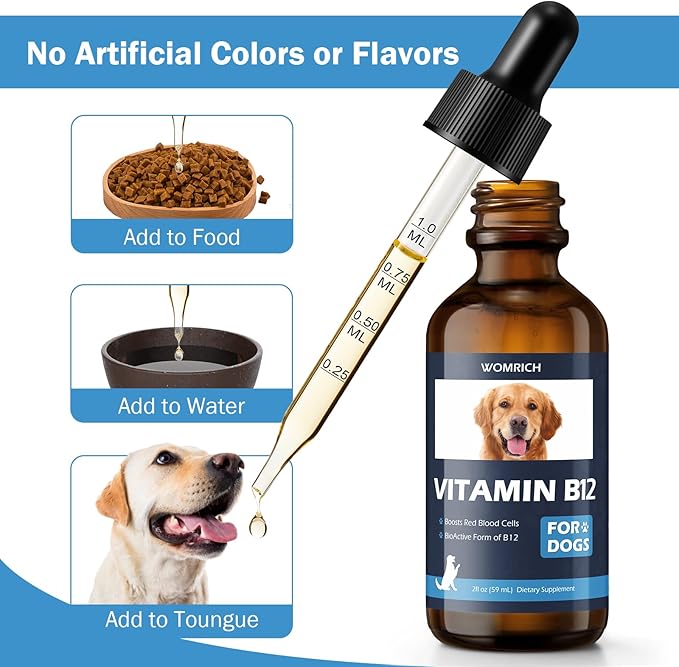 Vitamin B12 for Dogs | Methylcobalamin (Methyl B12) | Appetite Stimulant, Treatment of EPI in Dogs Boosts Red Blood Cell Formation, Energy, Nervous System, Treats Pancreatitis | 2 fl oz