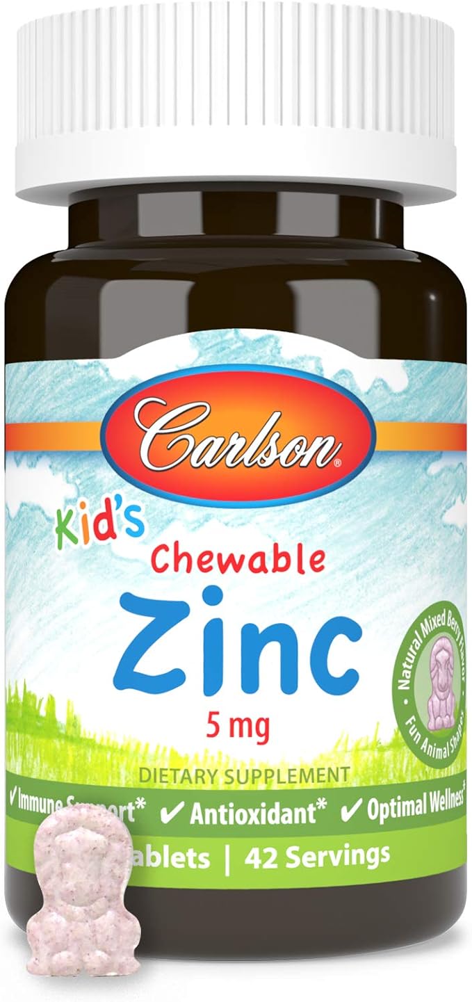 Carlson - Kid's Chewable Zinc, 5 mg, Immune Support, Antioxidant Power, Natural Mixed Berry Flavor, 42 Tablets