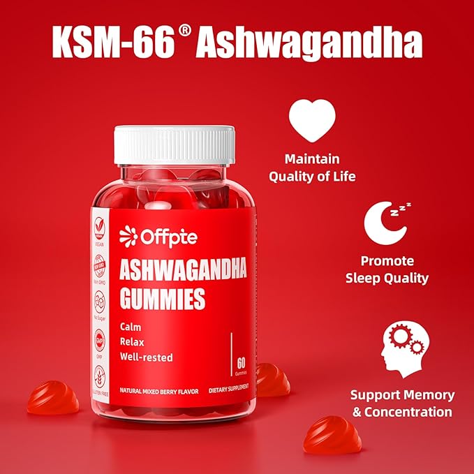 Ashwagandha Gummies for Women and Men, KSM-66 Ashwagandha Root Extract Supplement for Sleep aid, L-Theanine, GABA, Chamomile,Turmeric with Black Pepper(Natural Berry F)