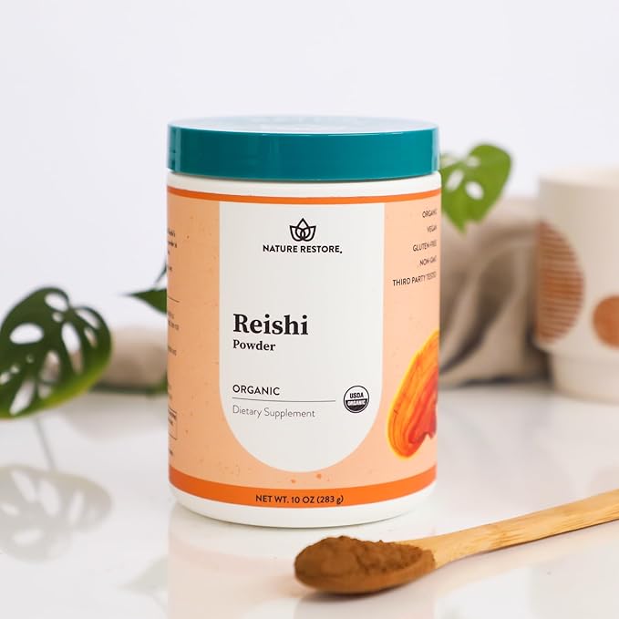 Nature Restore USDA Certified Organic Reishi Mushroom Powder, 10 Ounces, Non GMO, Gluten Free, Packaged in California, Ganoderma Lucidum/Lingzhi