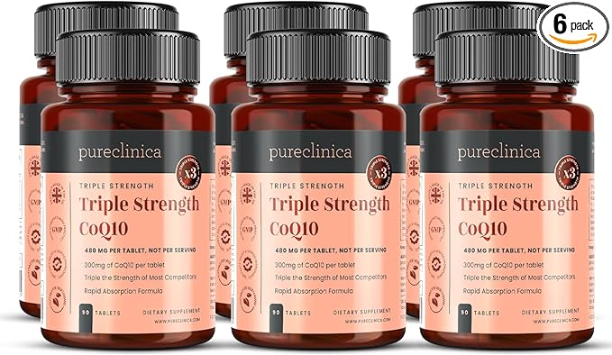 pureclinica CoQ10-300mg x 540 Tablets (6 Bottles with 90 Tablets Each - 18 Months Supply) with Vitamin C and Black Pepper Extract