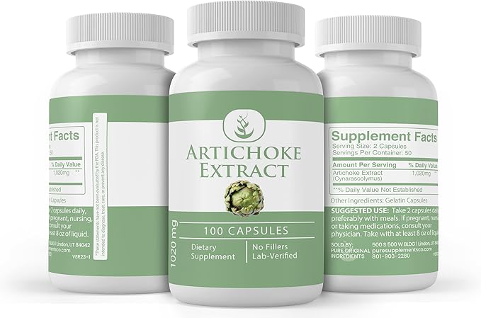 PURE ORIGINAL INGREDIENTS Artichoke Extract (100 Capsules) Always Pure, No Additives Or Fillers, Lab Verified