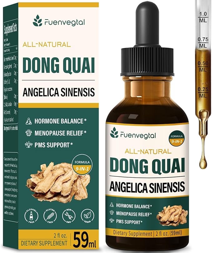 Dong Quai (Angelica Ainensis) Drops for Women, Menopause Relief & PMS Support with Red Clover Black Cohosh Herbal Extract, Natural Liquid Supplement for Hot Flashes, Night Sweats. 2oz