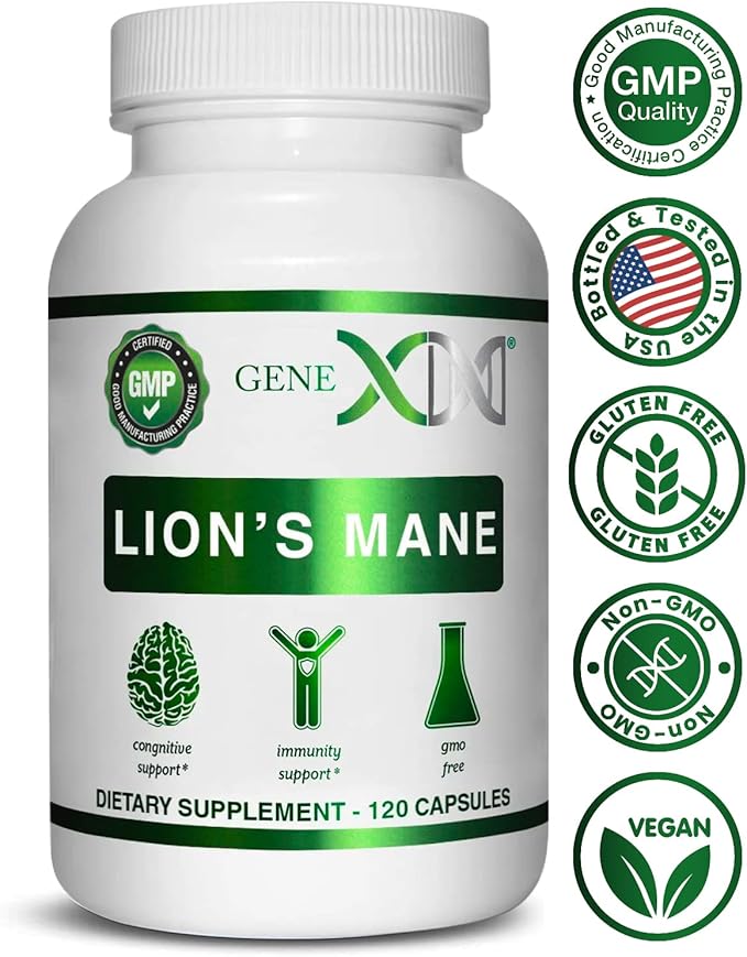 Genex Formulas Lions Mane Supplement with 100% Lions Mane Extract - Nootropics Brain Support Supplement 1000mg/serving - (120 Capsules)