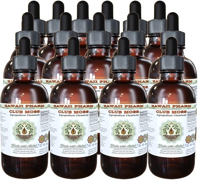 Hawaii Pharm Club Moss Alcohol-Free Liquid Extract, Club Moss (Lycopodium clavatum) Dried Whole Herb Glycerite Natural Herbal Supplement 15x4 oz