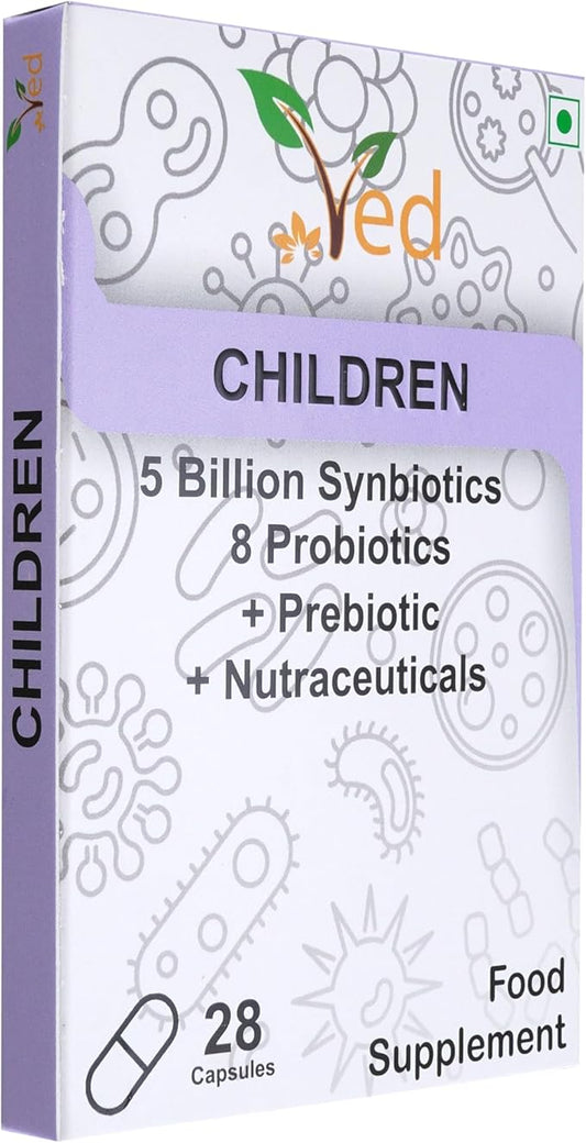 Ved Children Complex Probiotics and Prebiotics Complex - 5 Billion CFU - 20 Live Bacterial Cultures - 28 Probiotic Complex Capsules for Children - Lactobacillus helveticus, Silicon Dioxide
