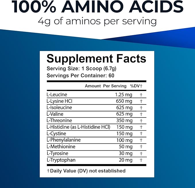 Ultimate Amino Complex Powder (Berry Flavor, 30 Servings, 4g Each) All 9 Essential Amino Acids Supplement with Cystine & Tyrosine - 2:1:1 BCAA Ratio - Energy, Lean Muscle & Recovery - Vegan & Non-GMO