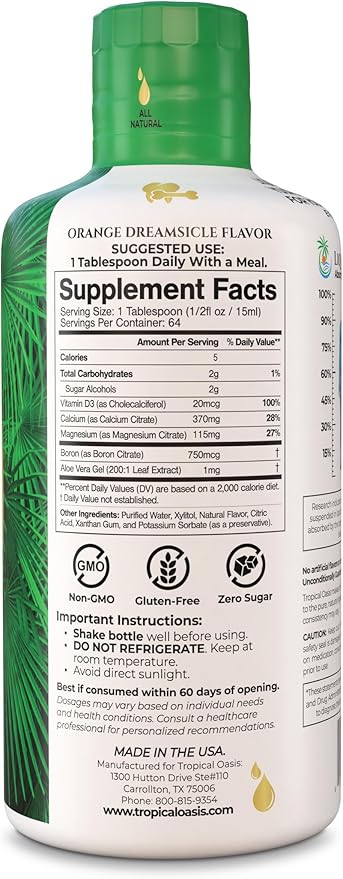 Tropical Oasis Liquid Calcium Magnesium | Promotes Strong Bones & Healthy Teeth | 98% Max Absorption | 32 Fl Oz, 64 Serv