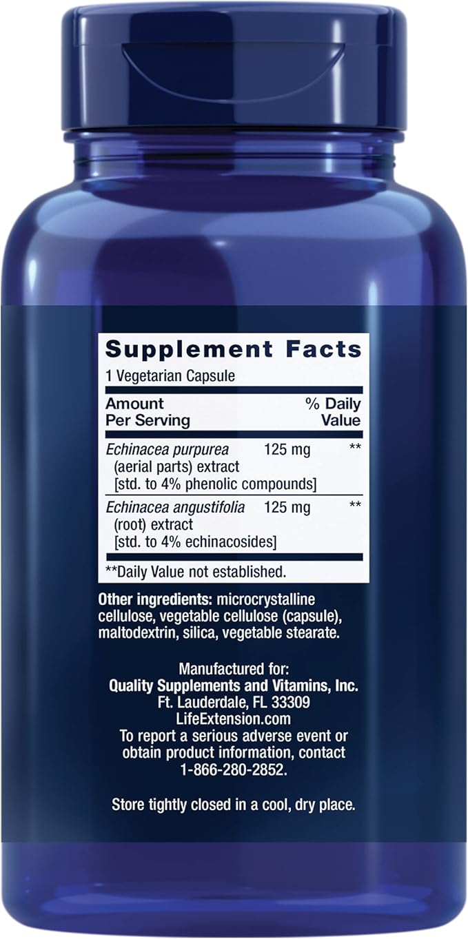 Life Extension Echinacea Elite, E. purpurea, E. angustifolia, Whole-Plant Extract, Immune Support, Dual-extracts, standardized Formula, Gluten Free, Non-GMO, Vegetarian, 60 Capsules