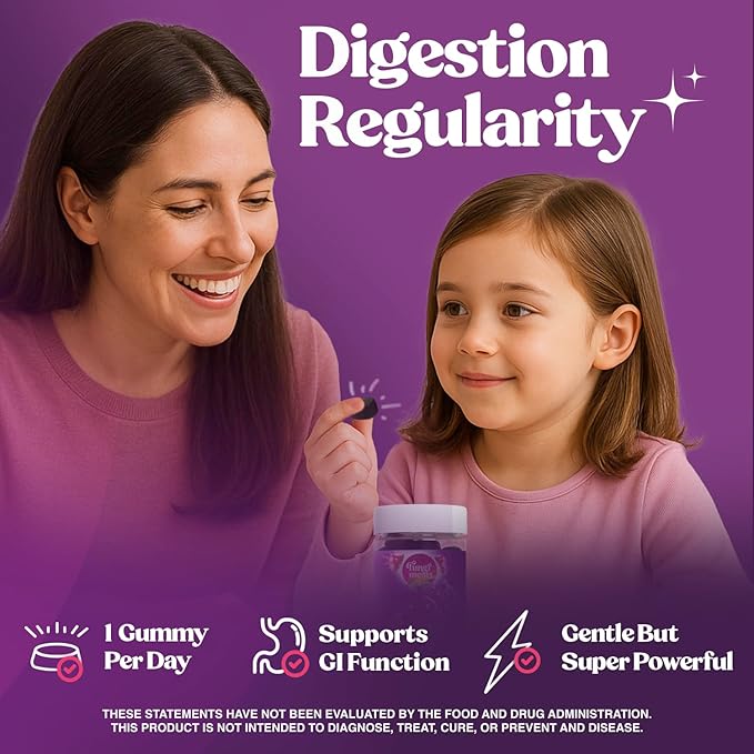 Super Prune Kids - Great for Constipation Relief - Mushroom Supplement - Turkey Tail Mushrooms, Fiber, Rhubarb, Prunes, Ginger, Chamomile (30 Mushroom Gummies)