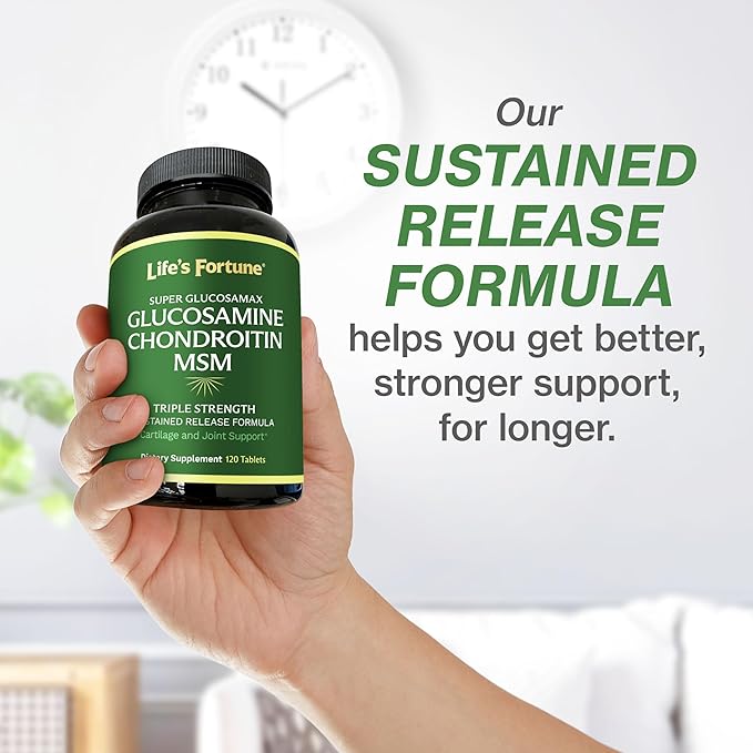 Life's Fortune Triple Strength Glucosamax - 1000mg Premium Glucosamine, Chondroitin and MSM Supplement with Vitamin C for Joint Comfort & Mobility, 120 Tab