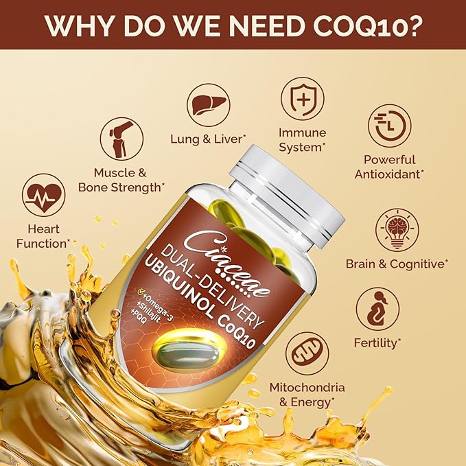 Ubiquinol CoQ10 600 MG Softgels with Omega-3 & Shilajit & PQQ, Advanced Dual-Delivery Coenzyme-Q10, Active CoQ10 Ubiquinol Supplement for Fertility, Antioxidant, Heart, Brain & Energy, 360 Servings