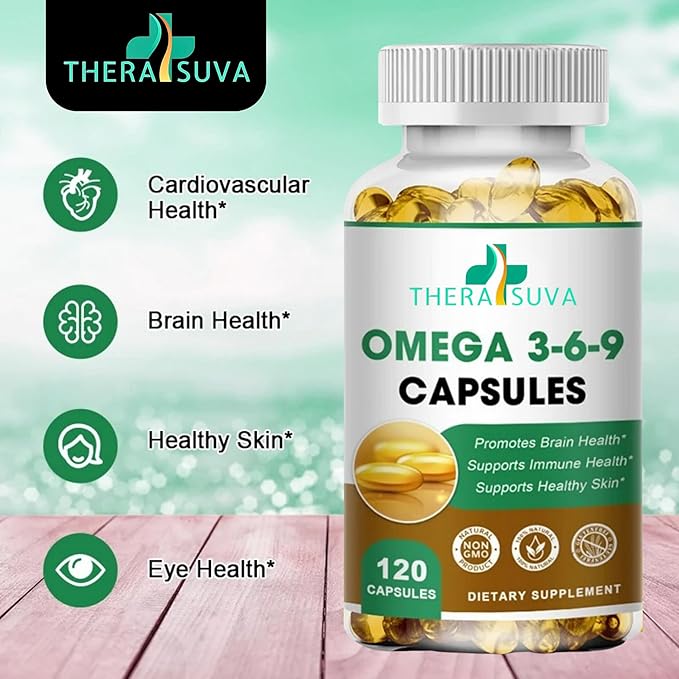 High-Potency Omega 3-6-9, 100% Vegan Sourced Natural Supplement for Heart and Joint Health 120 Softgels, 60 Day Supply